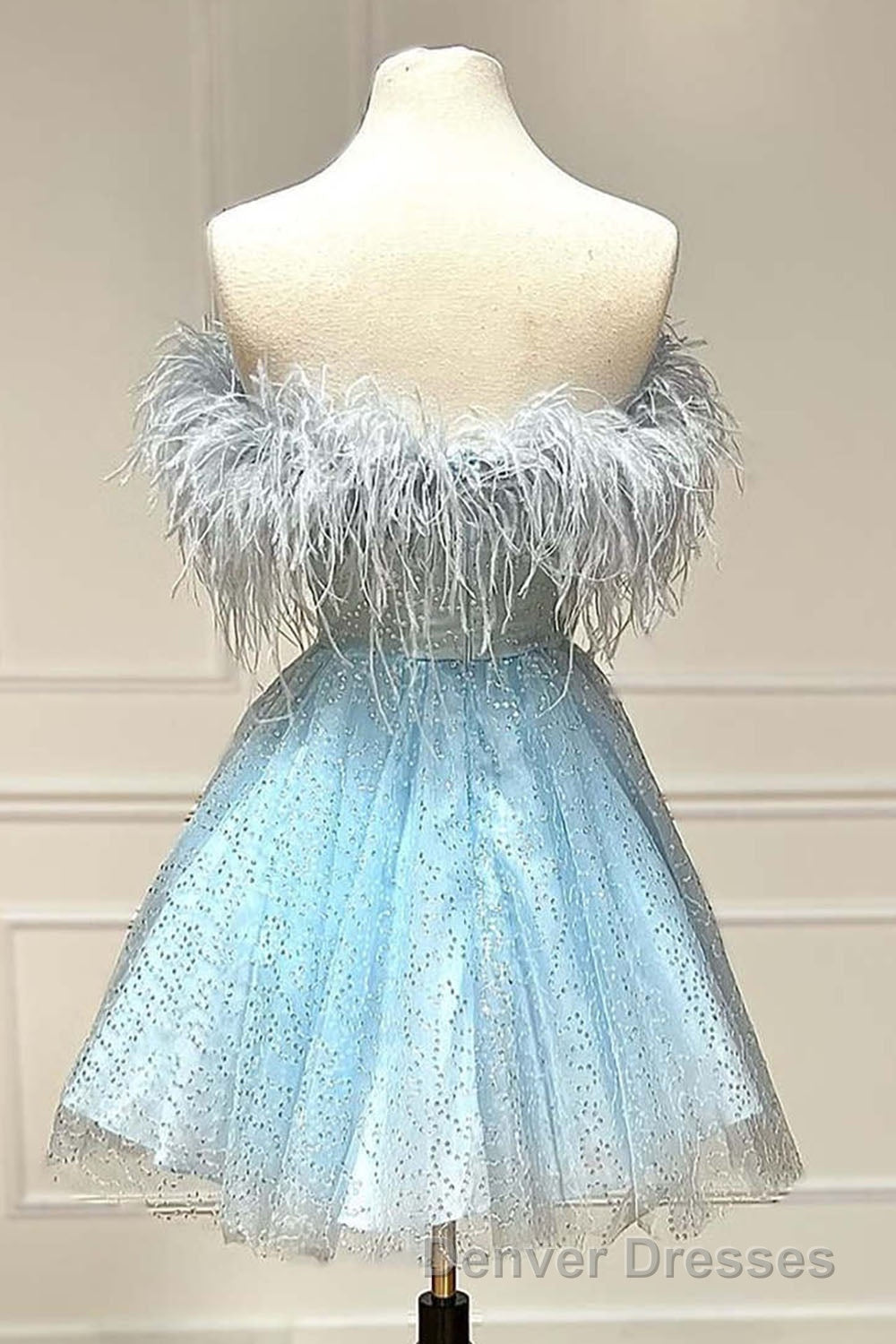 Light Blue A-Line Strapless Homecoming Dress with Feathers Main image
