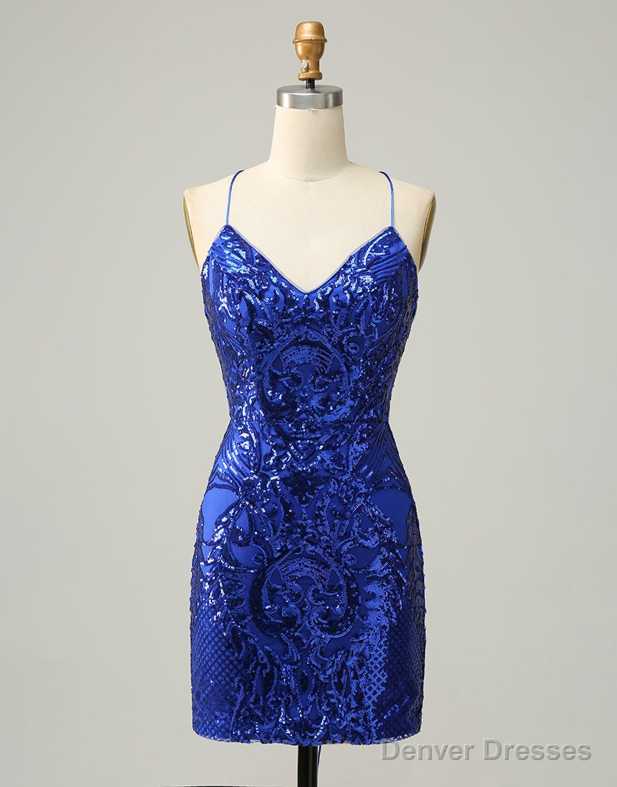 Royal Blue V-Neck Corset Back Homecoming Dress With Sequin Main image