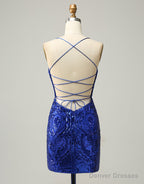 Royal Blue V-Neck Corset Back Homecoming Dress With Sequin