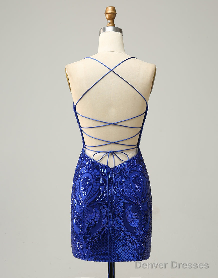 Royal Blue V-Neck Corset Back Homecoming Dress With Sequin