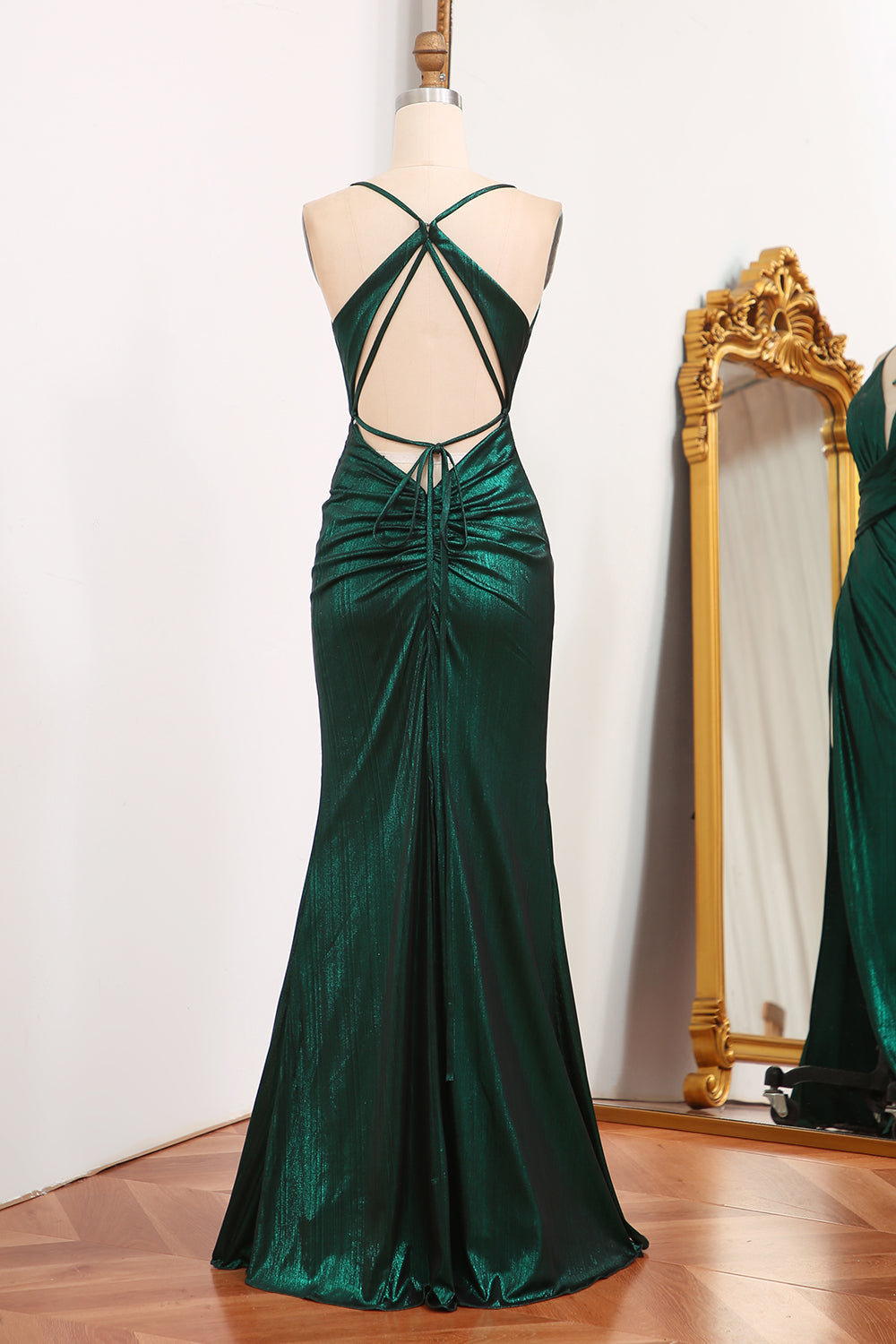 Dark Green Mermaid Spaghetti Straps Keyhole Long Prom Dress With Slit Secondary image