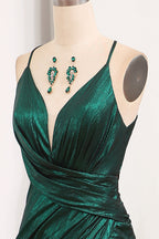 Dark Green Mermaid Spaghetti Straps Keyhole Long Prom Dress With Slit