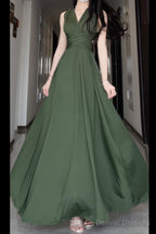 V Neck Halter Neck Green Dress