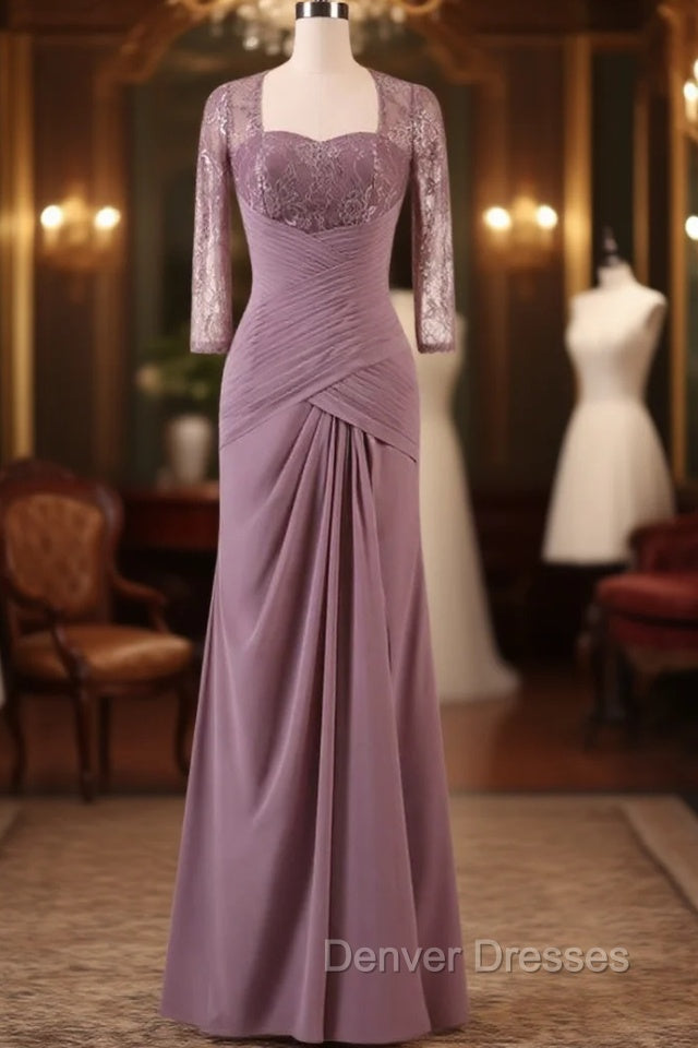 A-Line 3/4 Sleeves Ruched Chiffon Pleats Mother Of The Bride Dress Main image