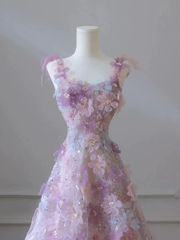 A Line 3D Floral Lace Skirt Tulle Bodice Floor-Length Prom Dress Secondary image