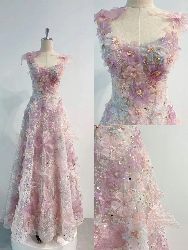 A Line 3D Floral Lace Skirt Tulle Bodice Floor-Length Prom Dress Main image