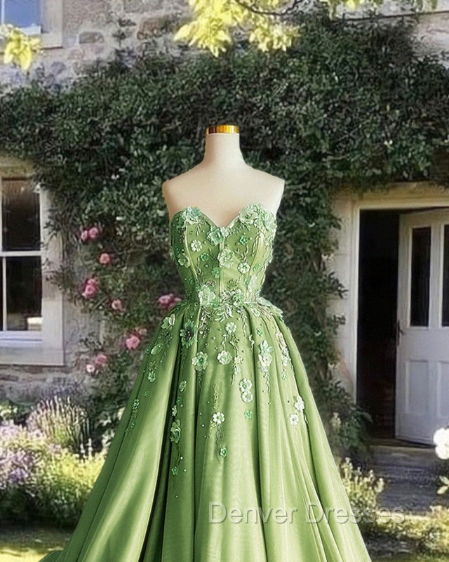A-Line 3D Flowers Embroidey Tulle Strapless Dress