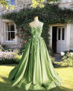A-Line 3D Flowers Embroidey Tulle Strapless Dress