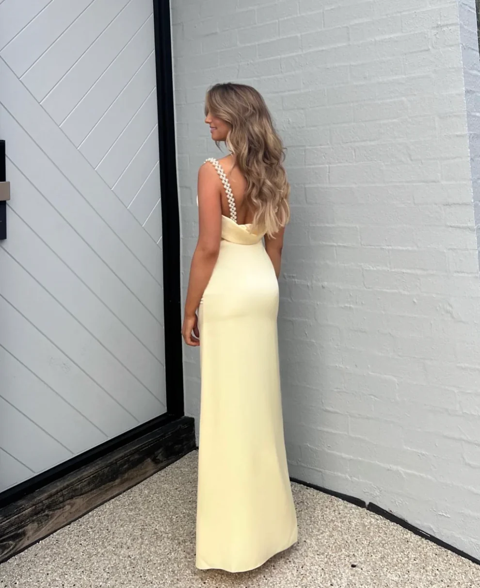 A Line Backless Evening Party Dress Silk Satin Long Prom Dress