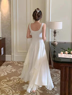 White Elegant Irregular Hem Long Prom Dress