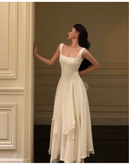 White Elegant Irregular Hem Long Prom Dress