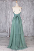 A Line Backless Lace Green Long Prom Dress, Backless Green Lace Formal Graduation Evening Dress