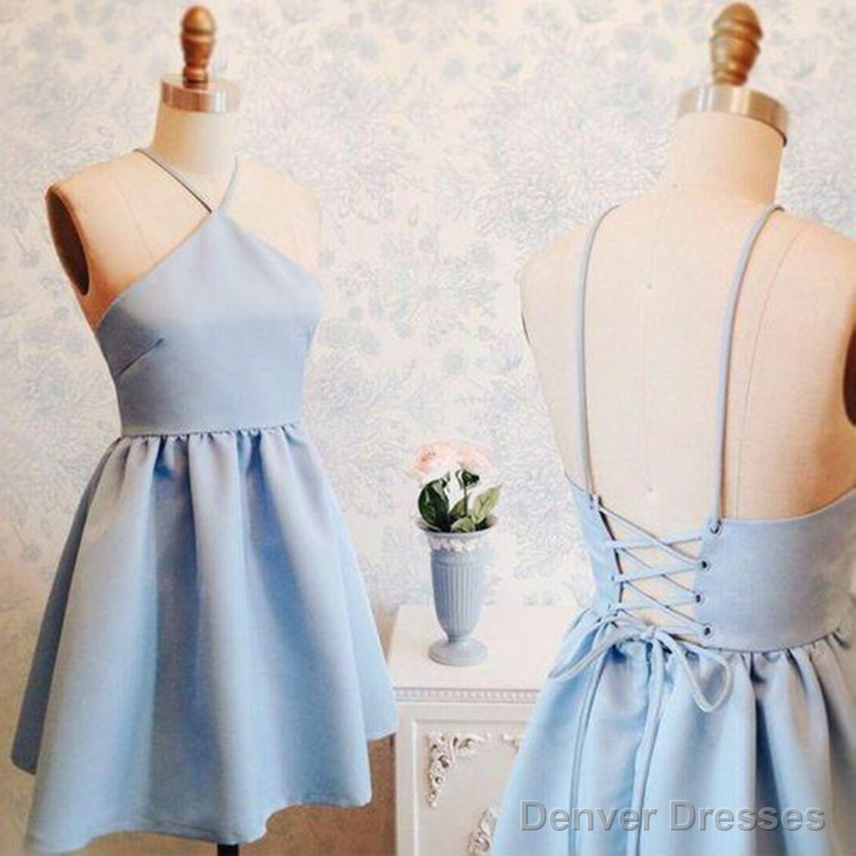 A Line Backless Short Blue Prom Dresses, Short Blue Homecoming Formal Dresses, Evening Dresses Secondary image