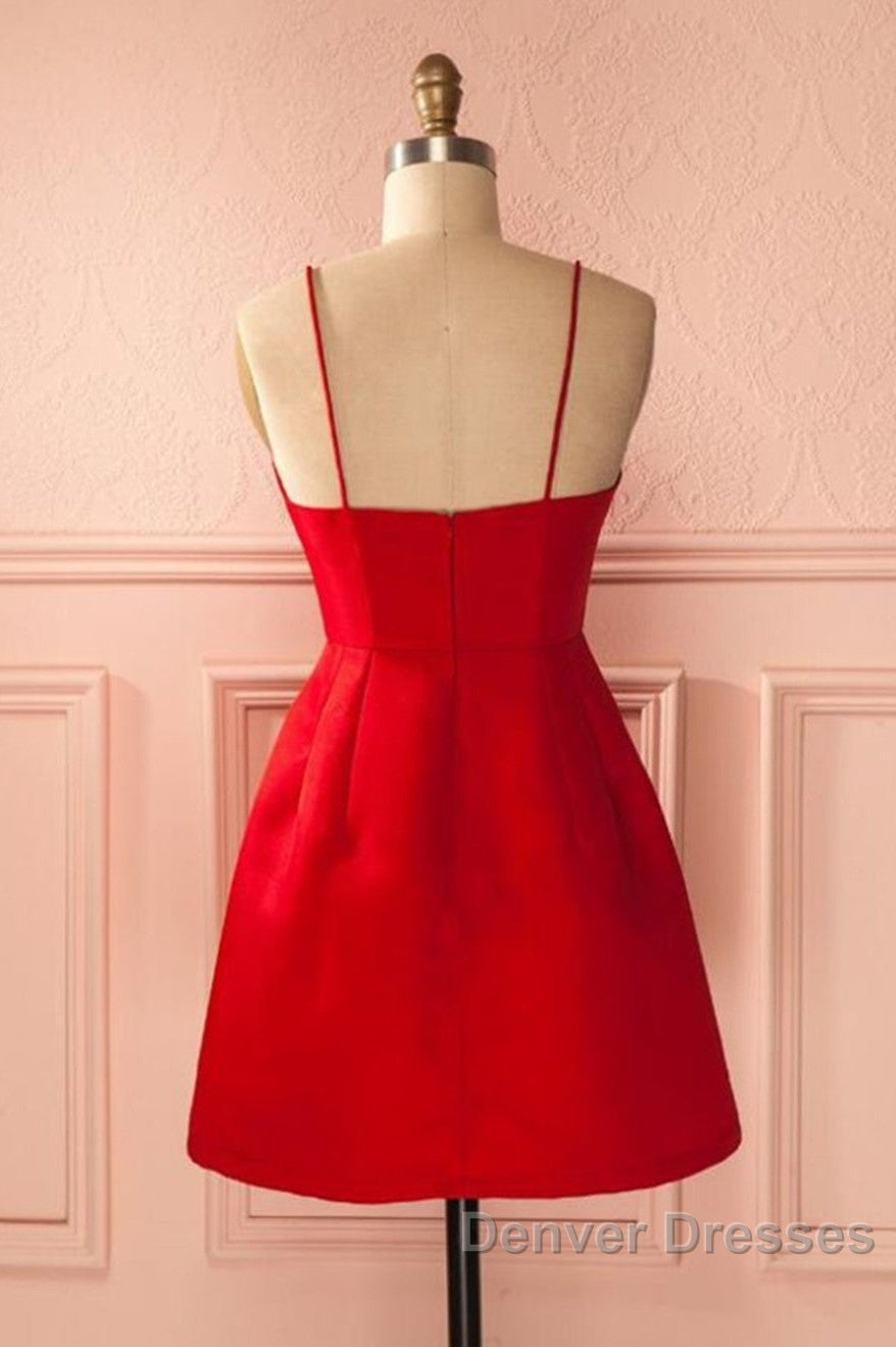 A Line Backless Short Red Prom Dress, Short Red Satin Homecoming Graduation Dress, Red Formal Dress Secondary image
