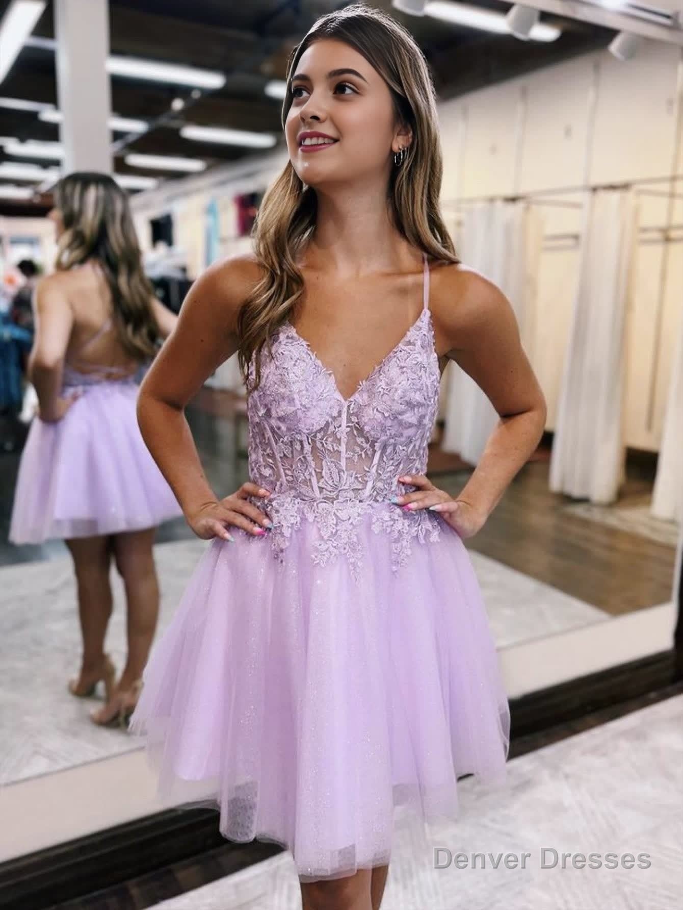 A-Line Backless Tulle Appliqued Homecoming Dress Secondary image