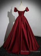 A-Line Ballgown Satin Long Party Dress Off Shoulder Sweetheart Floor Length Prom Dress