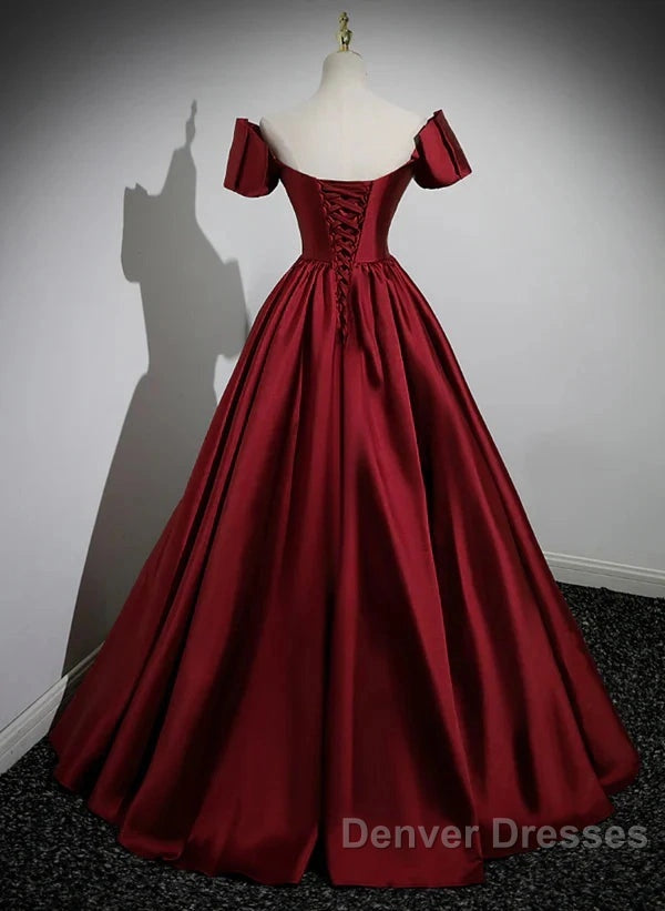 A-Line Ballgown Satin Long Party Dress Off Shoulder Sweetheart Floor Length Prom Dress