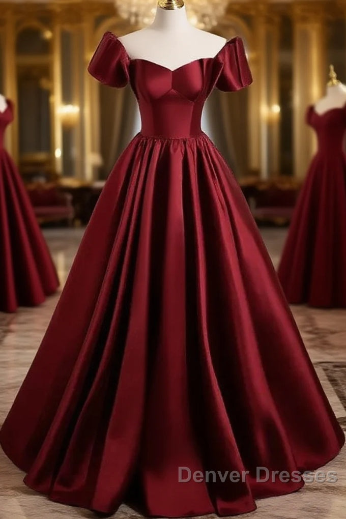 A-Line Ballgown Satin Long Party Dress Off Shoulder Sweetheart Floor Length Prom Dress