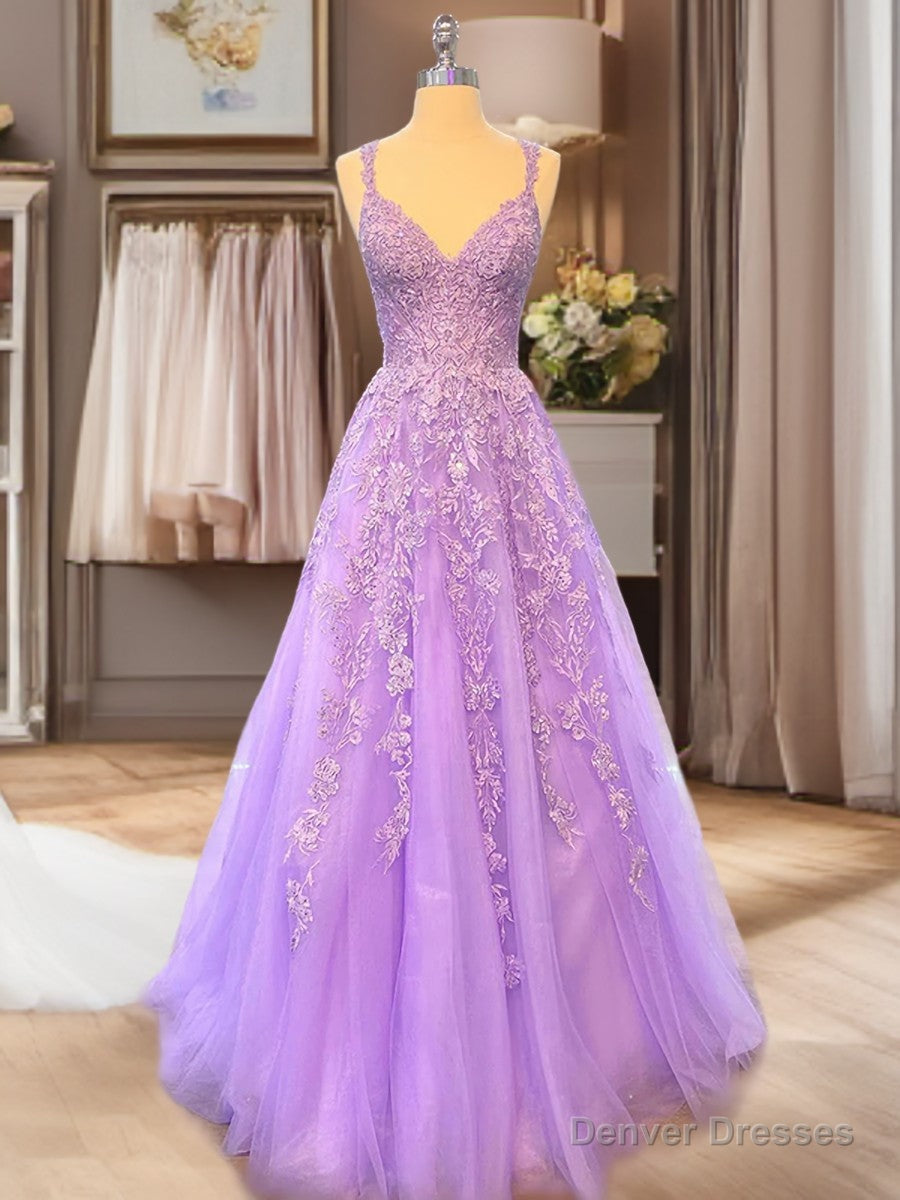 A-line Bateau Long Sleeves Appliques Lace Floor-Length Tulle Dress Main image