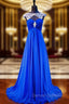 A-line Beaded Crystals Royal Blue Backless Chiffon Prom Dress