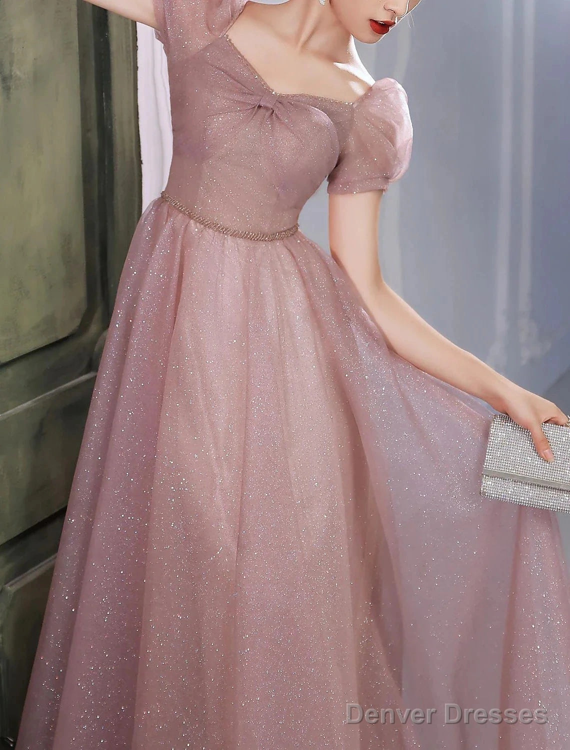 A-Line Beautiful Back Elegant Prom Formal Evening Birthday Dress Sweetheart Neckline Short Sleeve Floor Length Lace With Beading  / Puff Balloon Sleeve