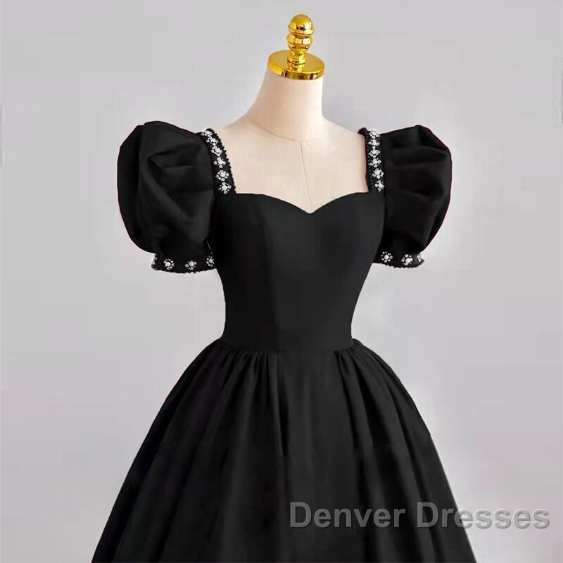 A Line Black Formal Dress Satin Birthday Party Dress Secondary image