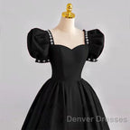 A Line Black Formal Dress Satin Birthday Party Dress