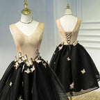 A Line Black Homecoming Dresse Sleeveless Prom Dress With Butterfly