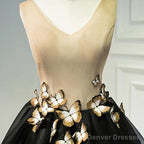 A Line Black Homecoming Dresse Sleeveless Prom Dress With Butterfly