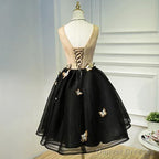 A Line Black Homecoming Dresse Sleeveless Prom Dress With Butterfly