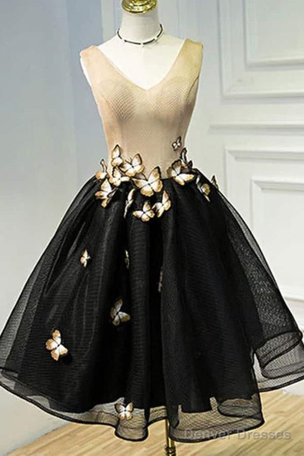 A Line Black Homecoming Dresse Sleeveless Prom Dress With Butterfly Main image