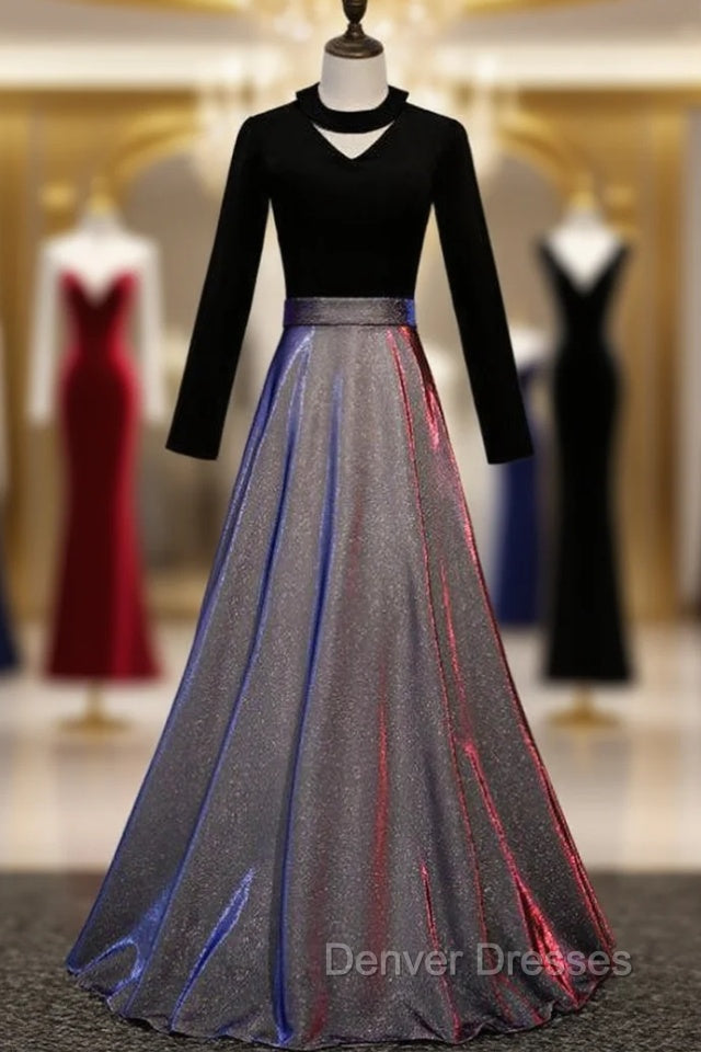 A-Line Black Long Sleeve Velvet Prom Dress