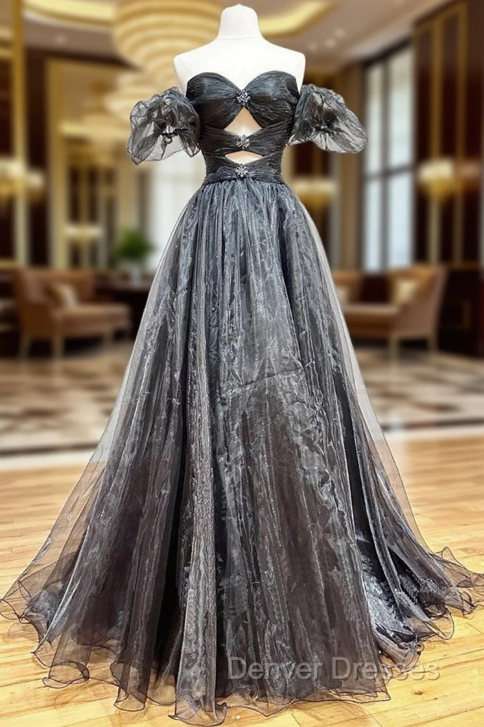 A-Line Black Organza Long Prom Dress Main image