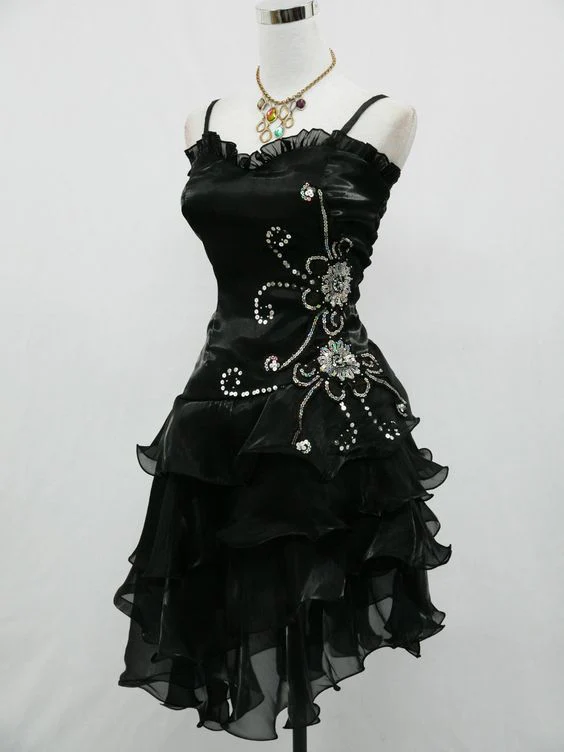 A Line Black Ruffle Short Prom Dress Homecoming Dress Secondary image