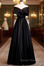 A-Line Black Satin Off the Shoulder Pleats Prom Dress