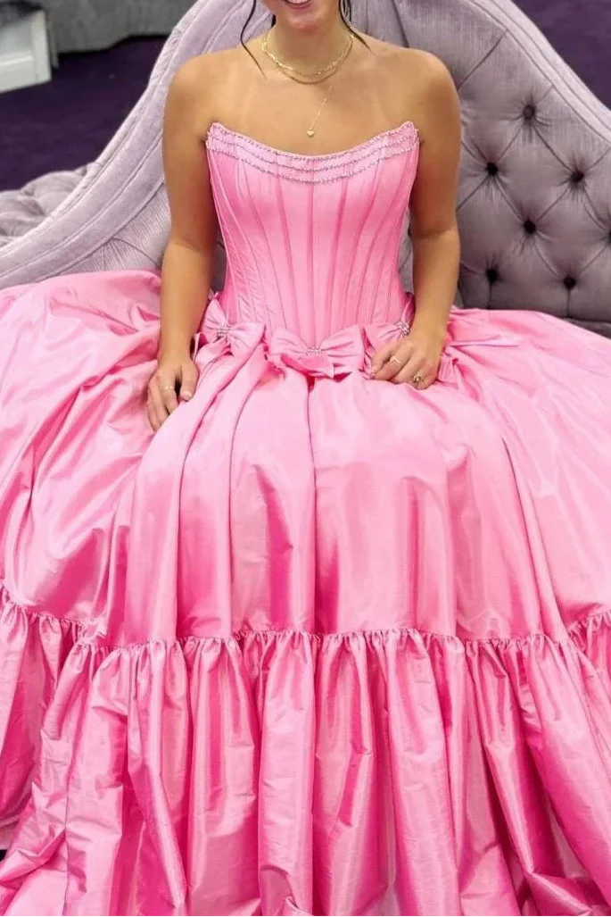 A-Line Black Scoop Neck Satin Long Prom Dress With Bow Knots