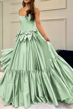 A-Line Black Scoop Neck Satin Long Prom Dress With Bow Knots