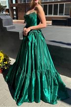 A-Line Black Scoop Neck Satin Long Prom Dress With Bow Knots
