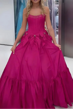 A-Line Black Scoop Neck Satin Long Prom Dress With Bow Knots