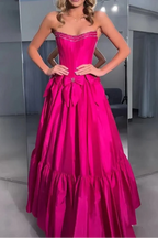 A-Line Black Scoop Neck Satin Long Prom Dress With Bow Knots