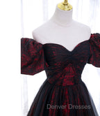 A-line Black Tulle Long Prom Dress Evening Dress