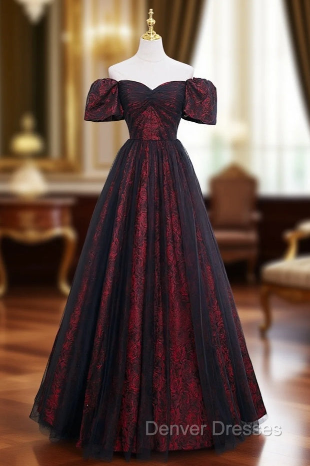 A-line Black Tulle Long Prom Dress Evening Dress