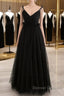 A-Line Black Tulle Long Prom Dress, Black Formal Evening Dress