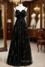 A-Line Black Tulle Sequins Spaghetti Straps Prom Dress