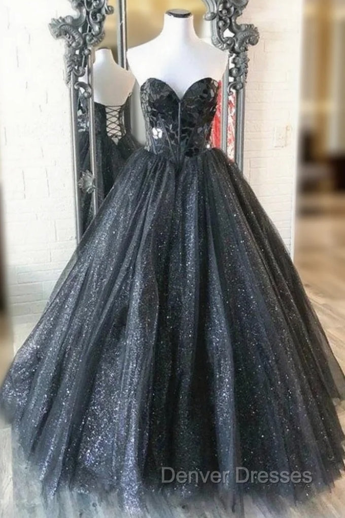 A-Line Black Tulle Sequins Strapless Prom Dress Main image