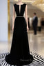 A-Line Black Velvet Backless Prom Dress With Beading