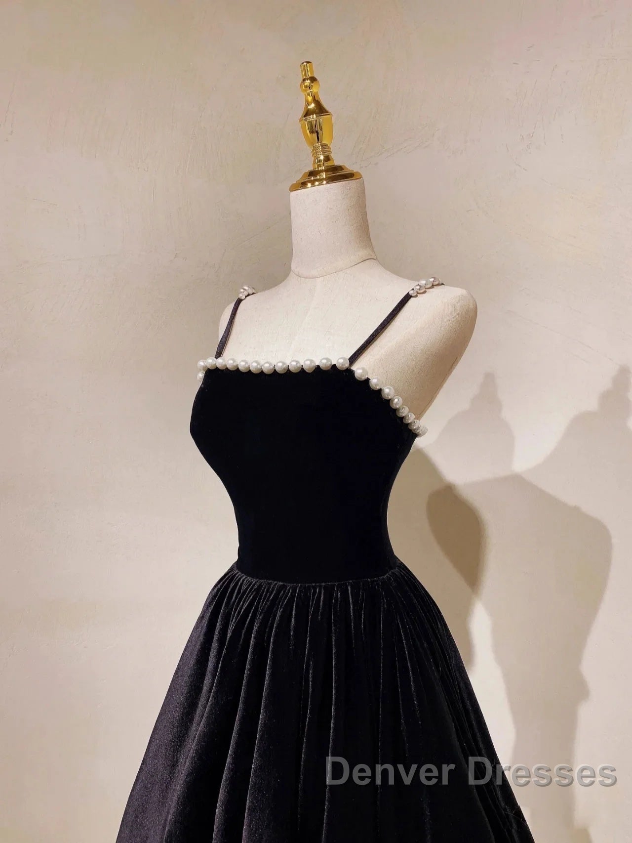 A Line Black Velvet Long Prom Dress Beaded Birthday Party Dress