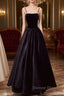 A Line Black Velvet Long Prom Dress Beaded Birthday Party Dress
