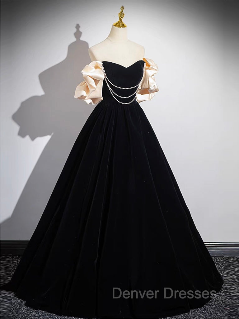 A-Line Black Velvet Long Prom Dress, Black Long Evening Dress Secondary image