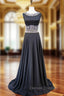 A-line Bling Bling Beaded Crystals Floor Length Black Prom Dress